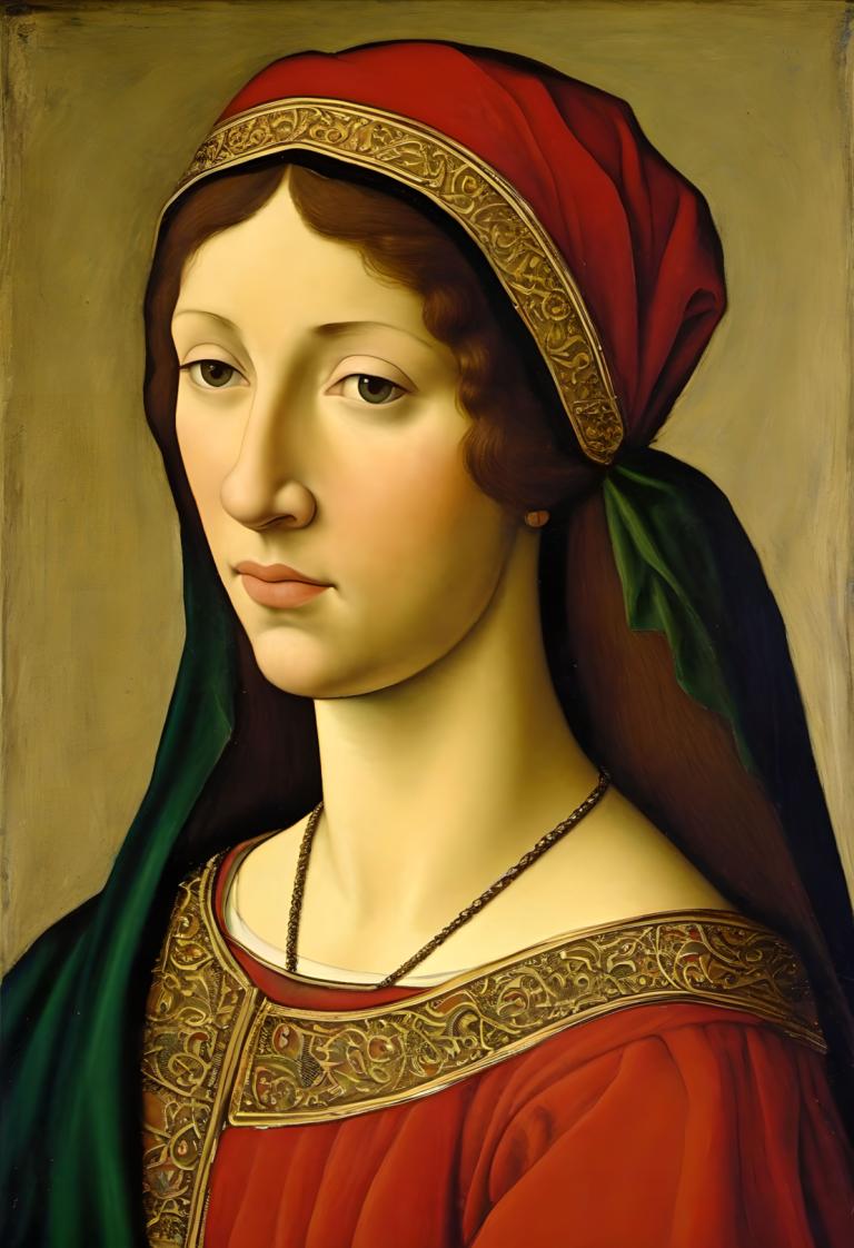 Pintura al temple,Pintura al temple, Gente, mujer medieval europea, retrato, solo, 1 chica, realista, joyas