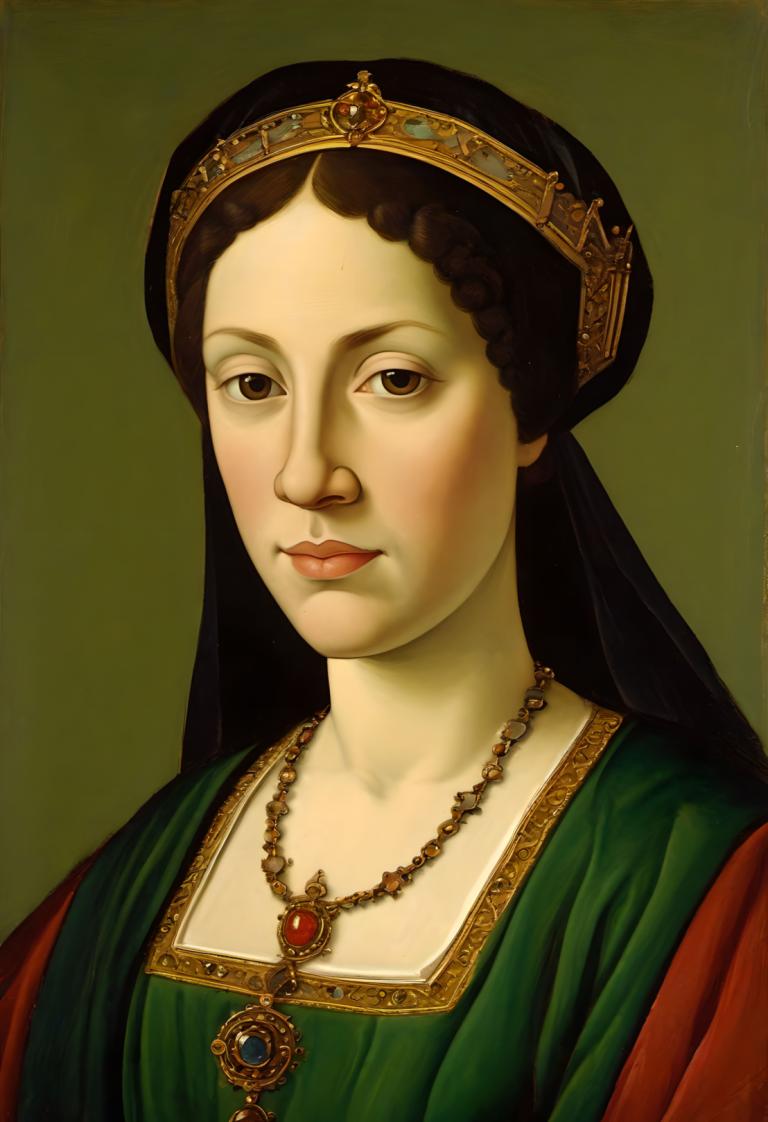 Tempéra,Tempéra, Personnes, femme européenne médiévale, portrait, solo, 1fille, bijoux, réaliste, collier