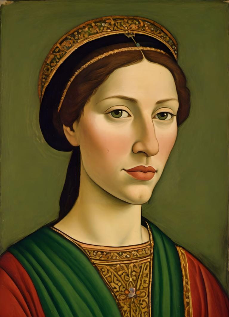 Tempera,Tempera, People, medieval european woman, portrait, solo, 1girl, brown hair, realistic