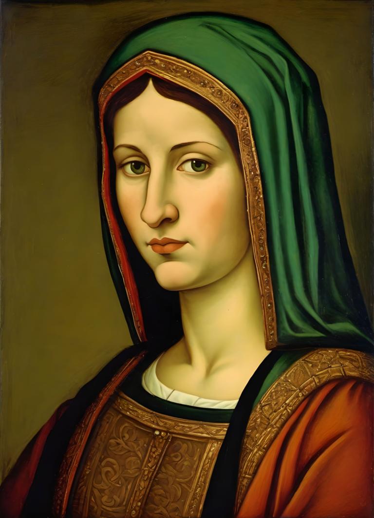 Tempera,Tempera, People, medieval european woman, portrait, solo, fine art parody, realistic, male focus