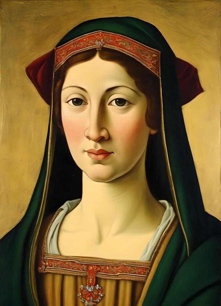 Tempera,Tempera, People, medieval european woman, portrait, solo, fine art parody, realistic, parody, 1girl