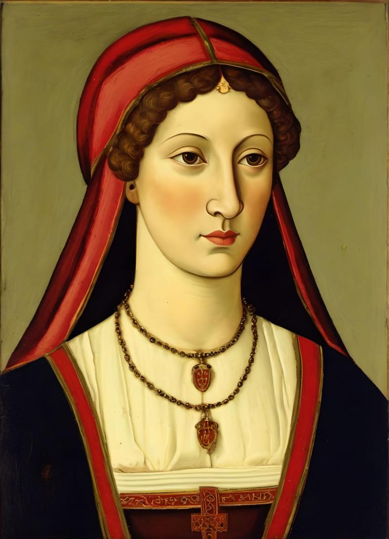 Tempera,Tempera, People, medieval european woman, portrait, solo, fine art parody, jewelry, 1girl, realistic