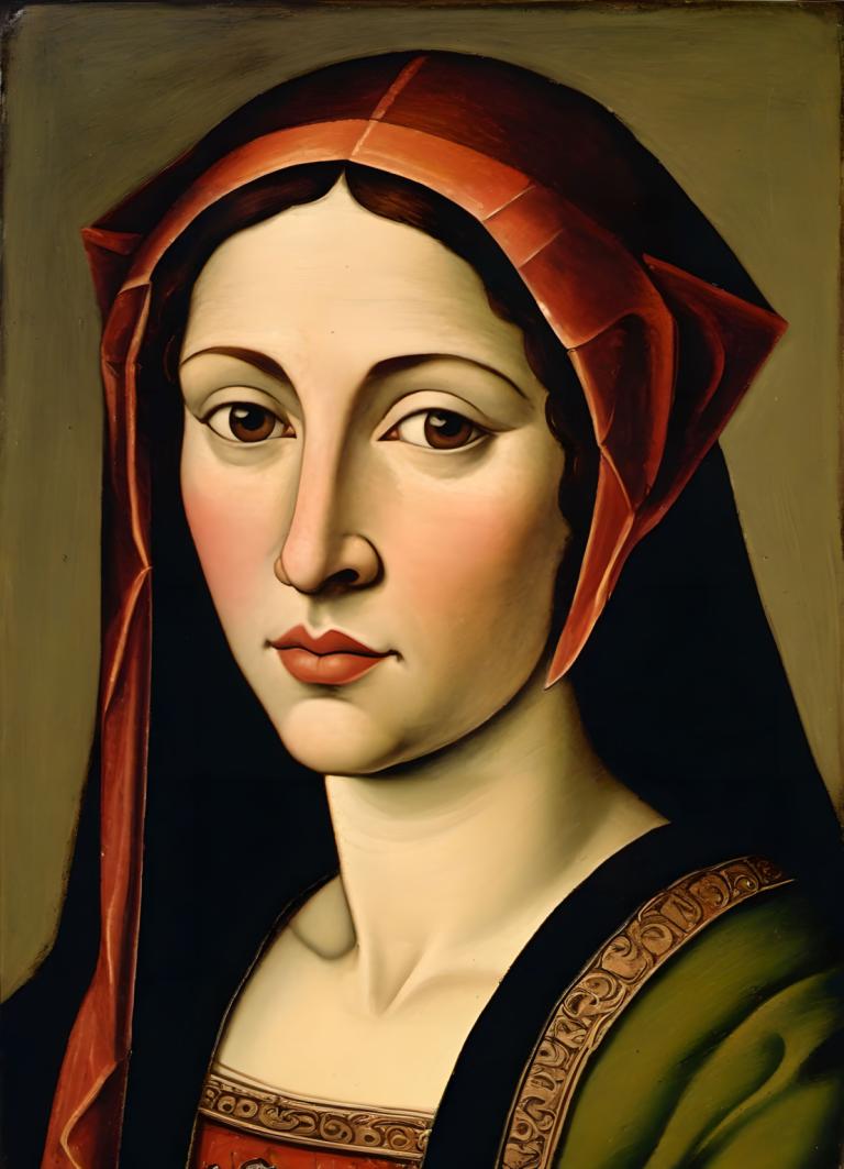 Tempera,Tempera, People, medieval european woman, portrait, solo, 1girl, brown eyes, fine art parody