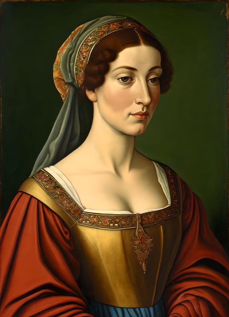 Tempera,Tempera, People, medieval european woman, portrait, 1girl, solo, fine art parody, realistic