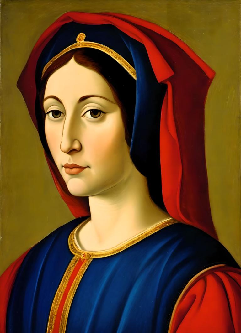 Tempera,Tempera, People, medieval european woman, portrait, solo, realistic, fine art parody, male focus