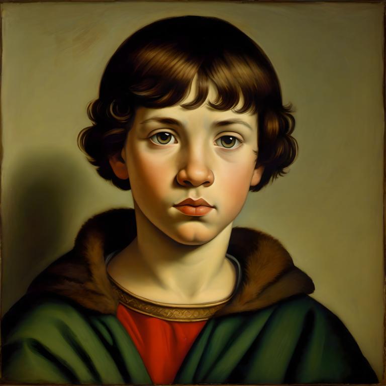 Tempera,Tempera, People, medieval european boy, portrait, solo, brown hair, brown eyes, short hair