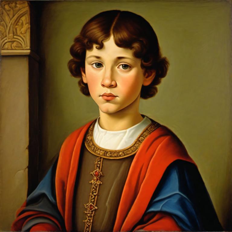 Pintura al temple,Pintura al temple, Gente, niño medieval europeo, retrato, solo, Pelo castaño, realista