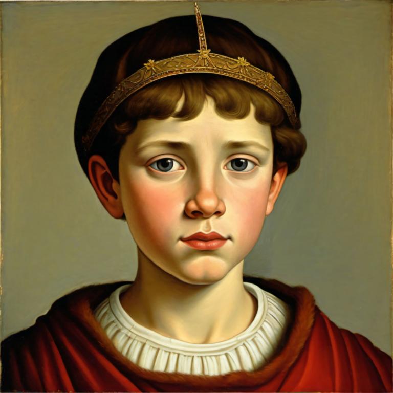 Tempera,Tempera, People, medieval european boy, portrait, solo, male focus, brown hair, 1boy, fine art parody