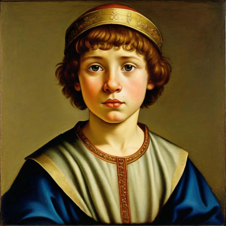 Tempera,Tempera, People, medieval european boy, portrait, solo, 1girl, brown hair, fine art parody, realistic