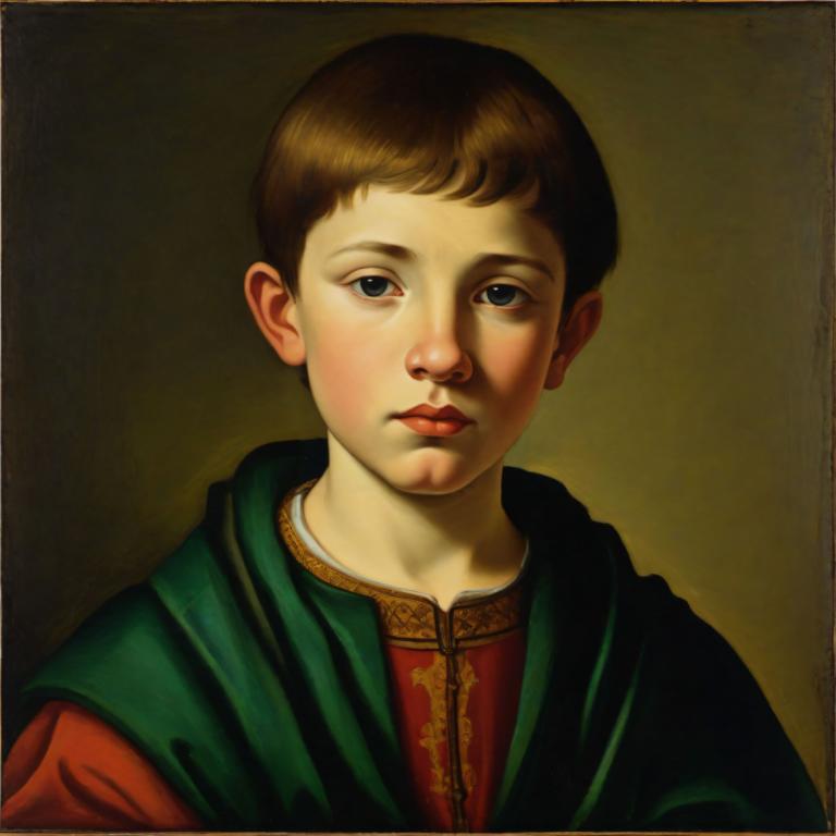 Tempera,Tempera, People, medieval european boy, portrait, solo, 1boy, male focus, brown hair, realistic