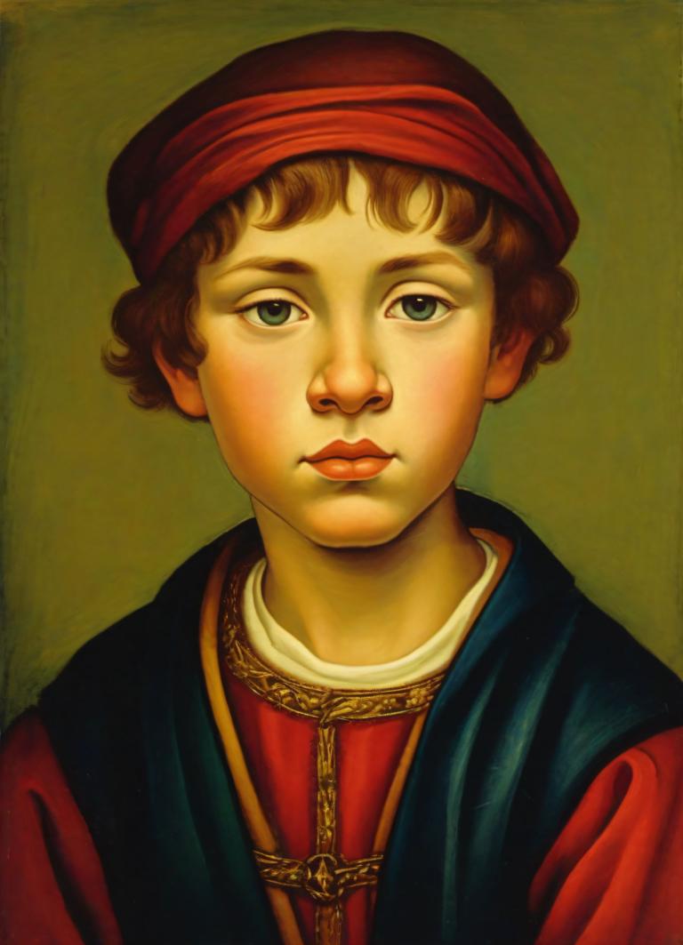 Tempera,Tempera, People, medieval european boy, portrait, solo, male focus, realistic, 1boy, fine art parody