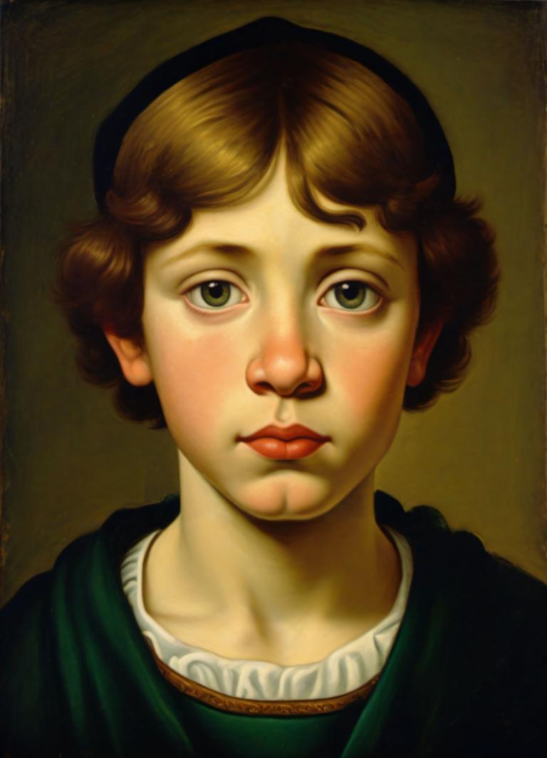 Tempera,Tempera, People, medieval european boy, portrait, solo, realistic, fine art parody, brown hair