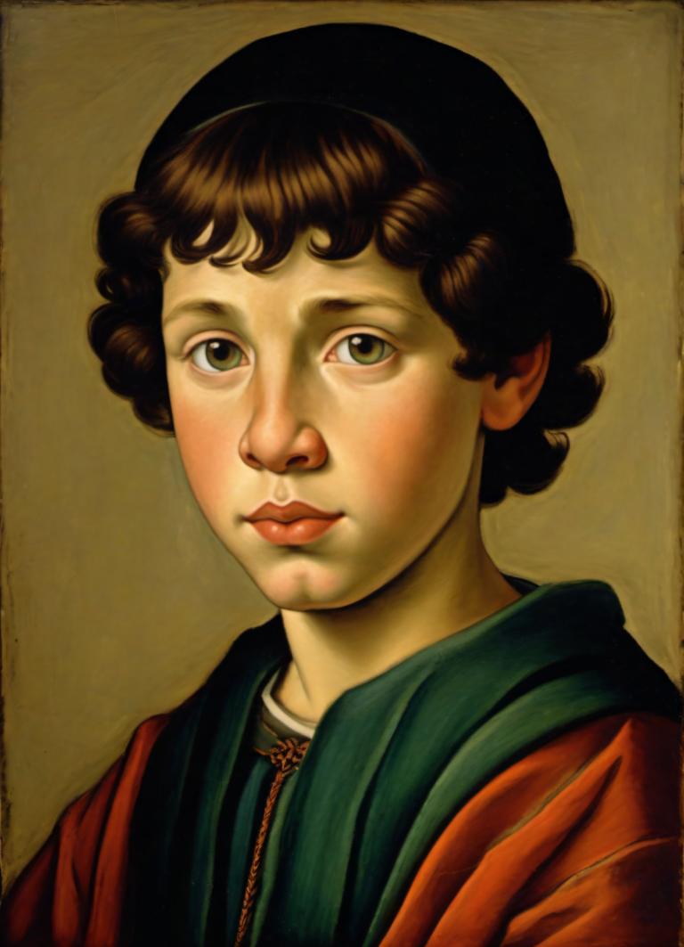 Tempera,Tempera, People, medieval european boy, portrait, solo, brown hair, fine art parody, realistic