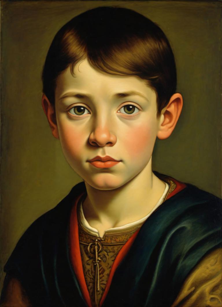 Tempera,Tempera, People, medieval european boy, portrait, solo, male focus, 1boy, realistic, brown hair