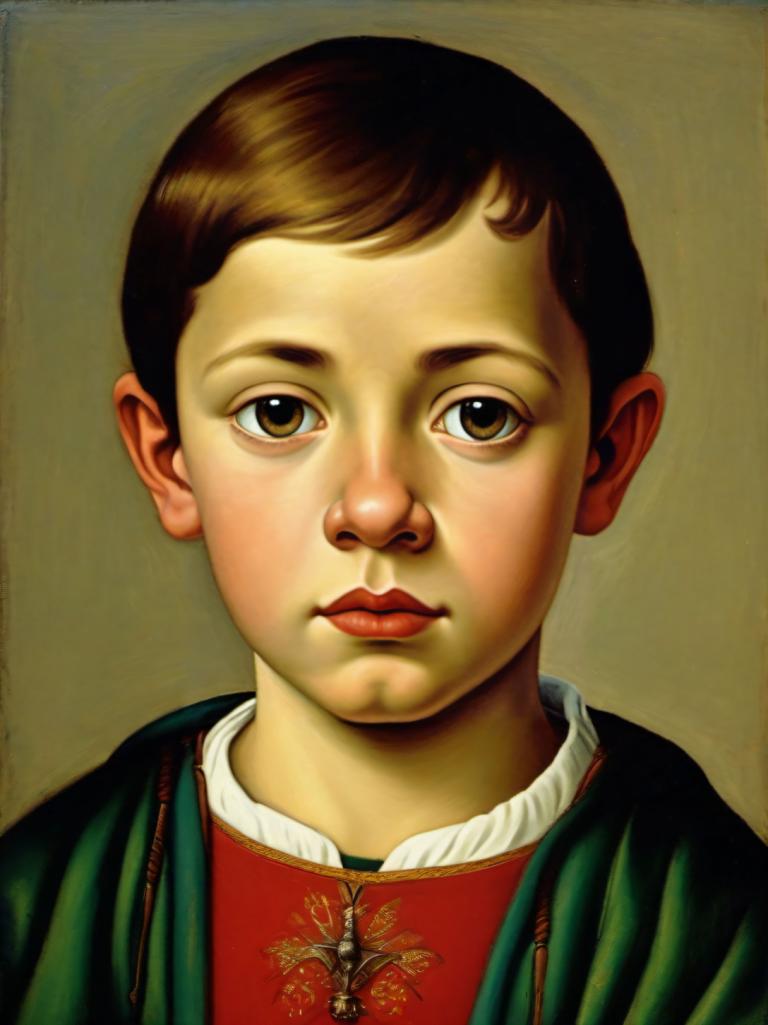 Tempera,Tempera, People, medieval european boy, portrait, solo, brown hair, male focus, 1boy, brown eyes