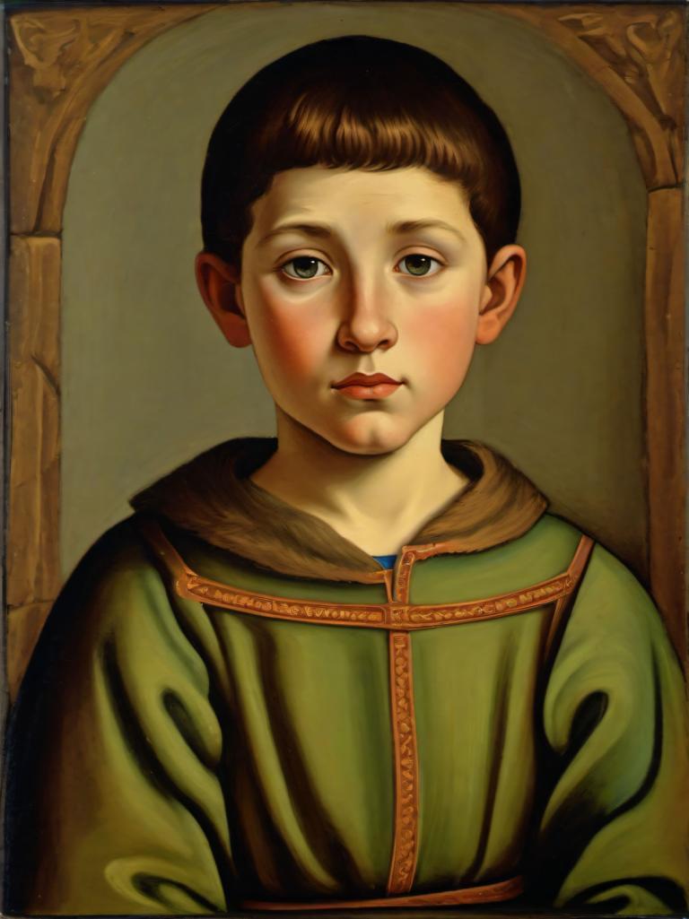 Tempera,Tempera, People, medieval european boy, portrait, solo, male focus, 1boy, brown hair