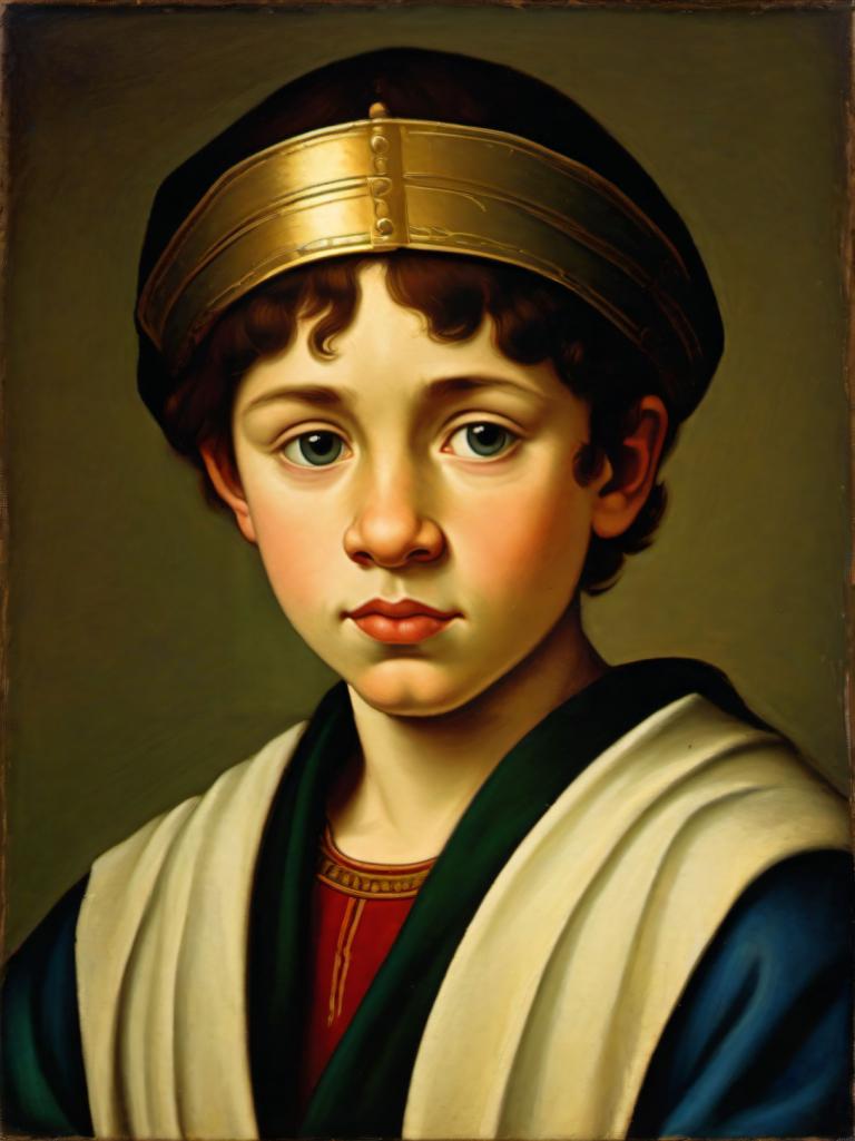 Tempera,Tempera, People, medieval european boy, portrait, solo, realistic, male focus, fine art parody, 1boy