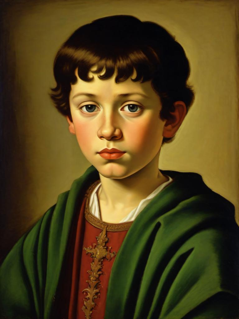 Tempera,Tempera, People, medieval european boy, portrait, solo, male focus, 1boy, brown hair, realistic