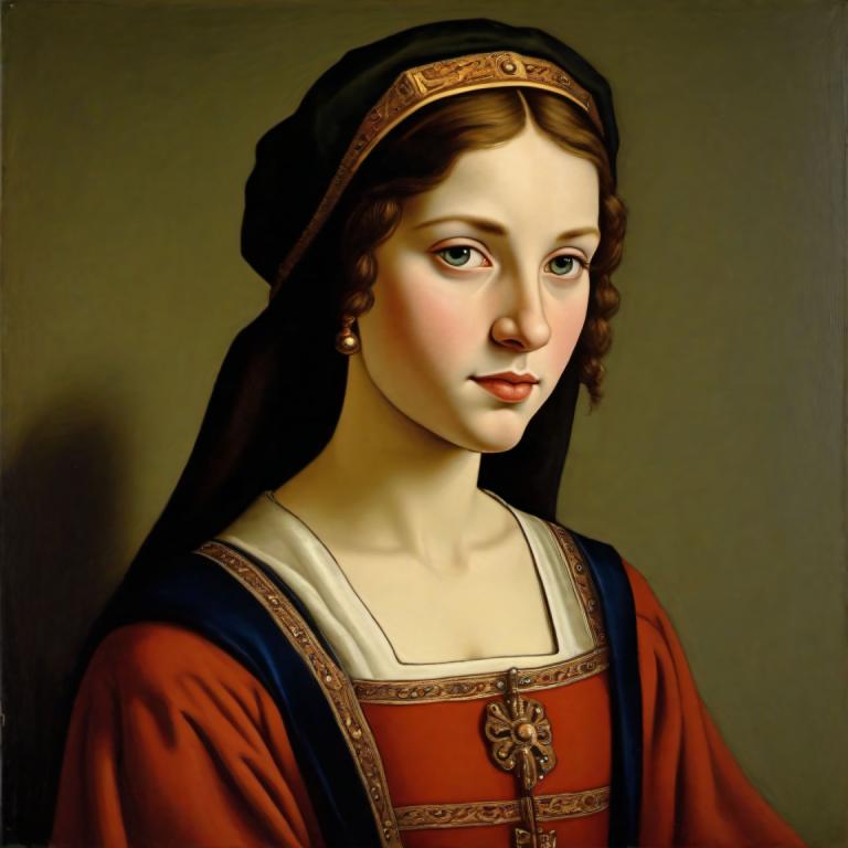 Tempera,Tempera, People, medieval european girl, portrait, 1girl, solo, realistic, brown hair