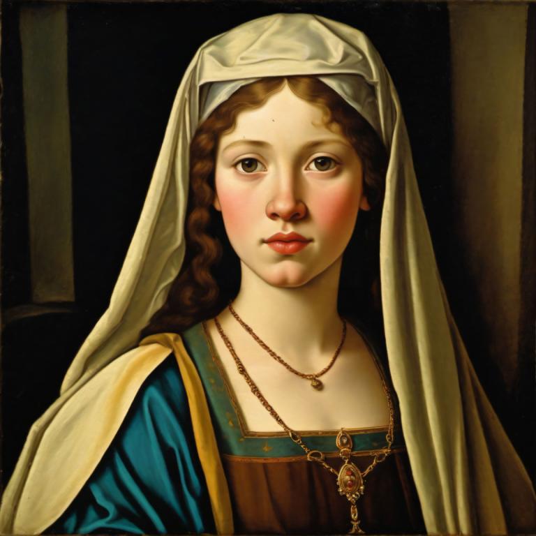 Tempera,Tempera, People, medieval european girl, portrait, 1girl, solo, fine art parody, jewelry, realistic