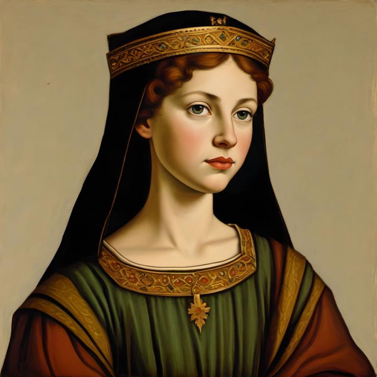 Échange de visage, Portrait classique, Tempéra, Personnes, fille européenne médiévale, portrait, solo, 1fille, parodie des beaux-arts, yeux verts, cheveux bruns, réaliste, haut du corps, cheveux roux