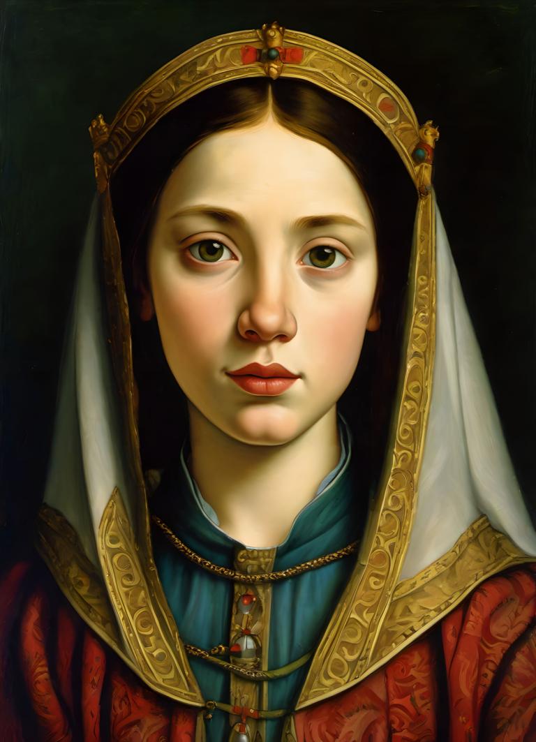 Tempera,Tempera, People, medieval european girl, portrait, 1girl, solo, realistic, fine art parody