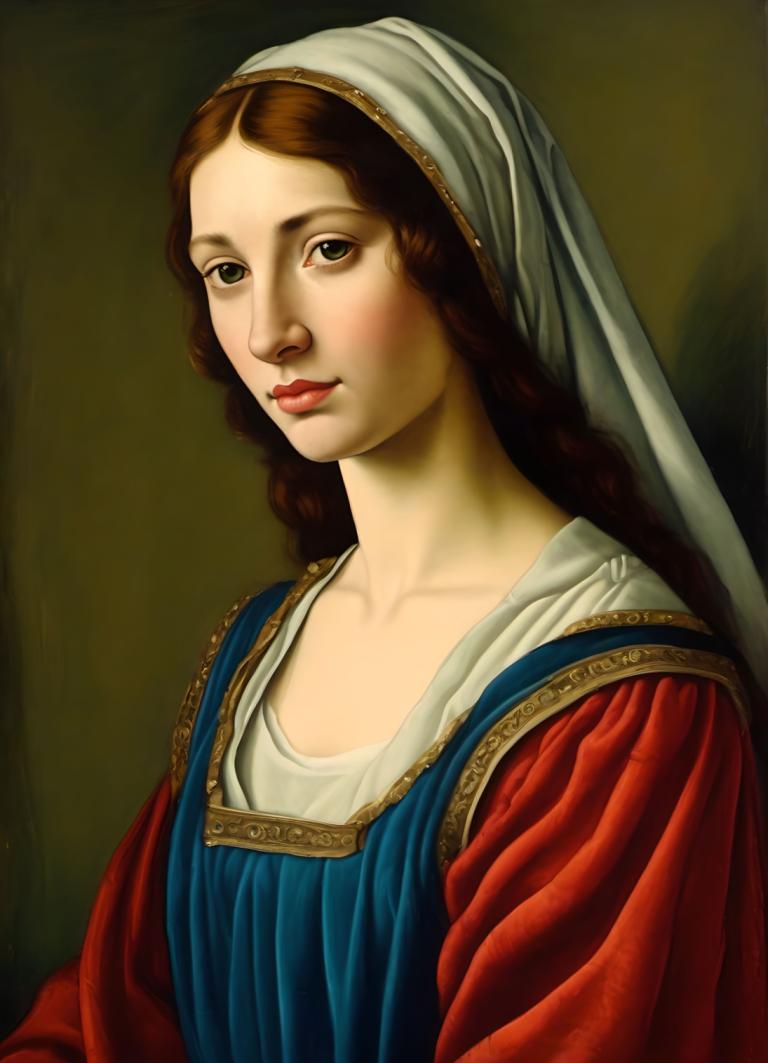 Tempéra,Tempéra, Personnes, fille européenne médiévale, portrait, 1fille, solo, parodie des beaux-arts