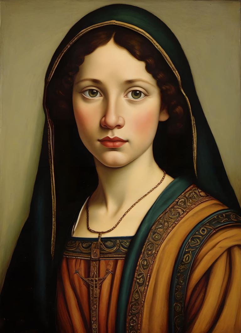 Tempera,Tempera, People, medieval european girl, portrait, 1girl, solo, jewelry, fine art parody, realistic