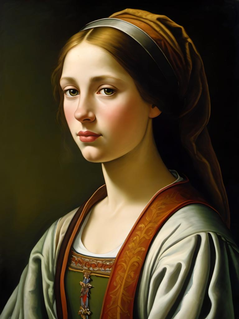 Tempera,Tempera, People, medieval european girl, portrait, 1girl, solo, realistic, brown hair