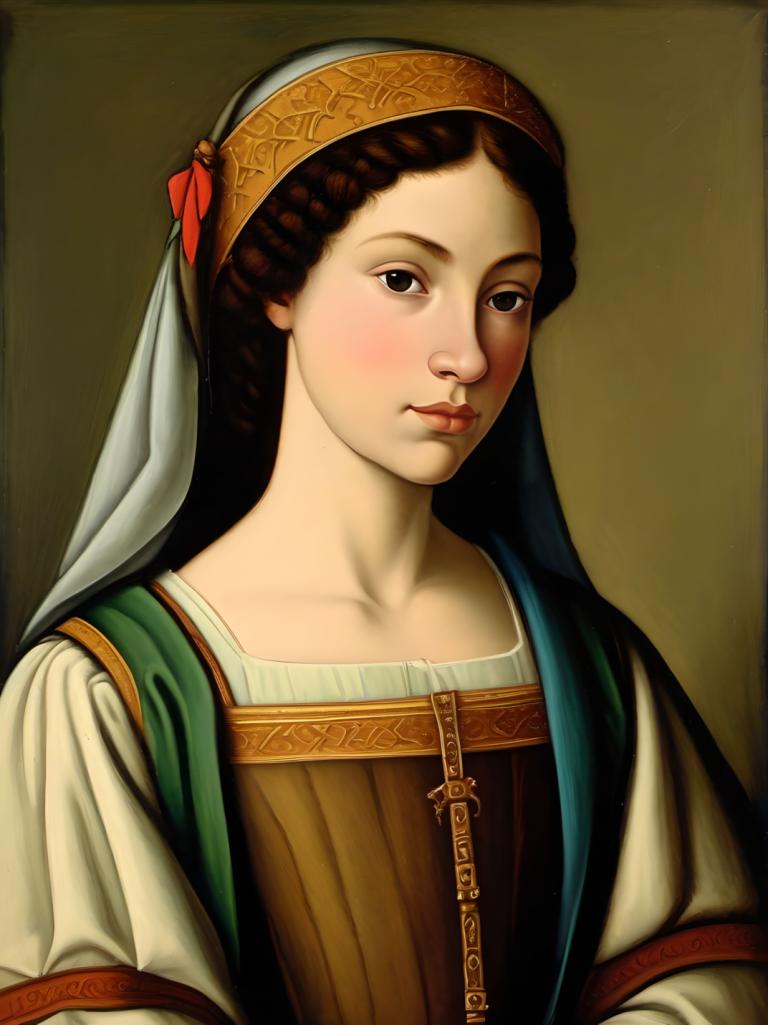 Tempera,Tempera, People, medieval european girl, portrait, solo, realistic, 1girl, fine art parody