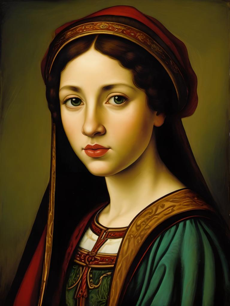 Tempéra,Tempéra, Personnes, fille européenne médiévale, portrait, 1fille, solo, parodie des beaux-arts