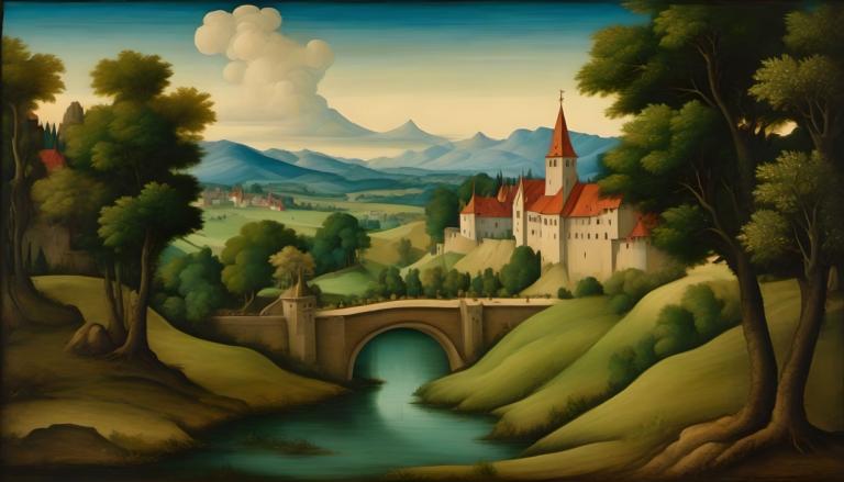 Tempera,Tempera, Nature, medieval european landscape, no humans, scenery, tree, sky, cloud, outdoors, water