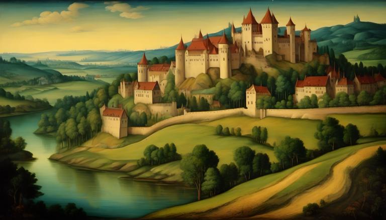 Tempera,Tempera, Nature, medieval european landscape, no humans, scenery, tree, cloud, outdoors, sky, castle