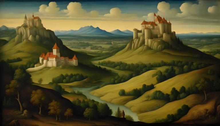 Tempera,Tempera, Nature, medieval european landscape, scenery, tree, cloud, outdoors, castle, sky, landscape