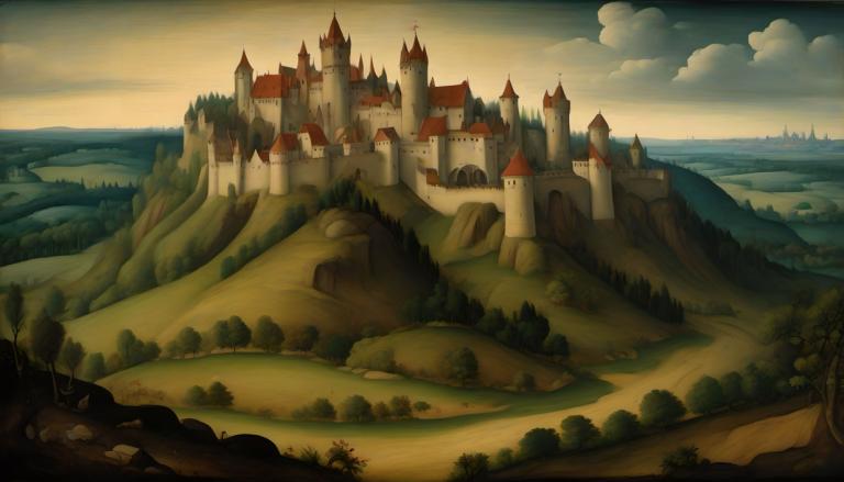 Tempera,Tempera, Nature, medieval european landscape, scenery, no humans, cloud, outdoors, castle, sky, tree