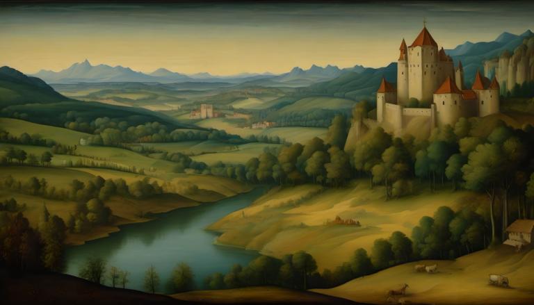 Tempera,Tempera, Nature, medieval european landscape, scenery, no humans, tree, outdoors, nature, castle