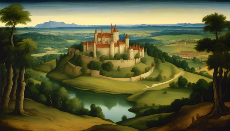 Tempera,Tempera, Nature, medieval european landscape, scenery, tree, no humans, outdoors, castle, landscape