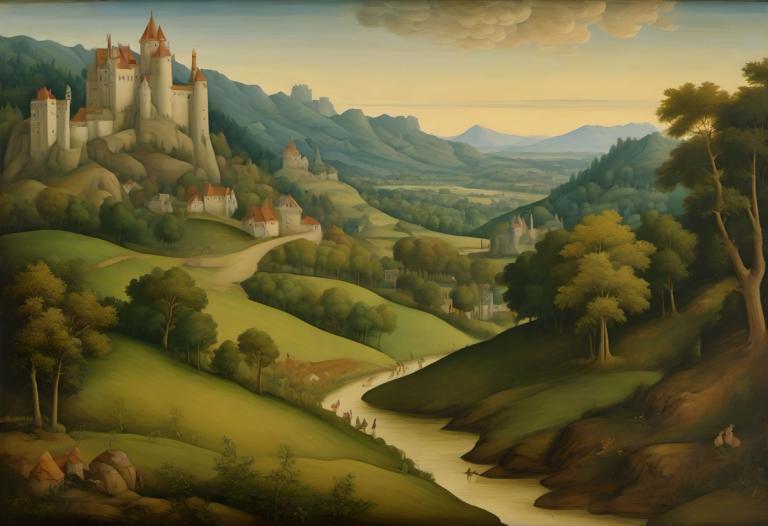 Tempera,Tempera, Natur, mittelalterliche europäische Landschaft, Landschaft, Baum, keine Menschen, draußen