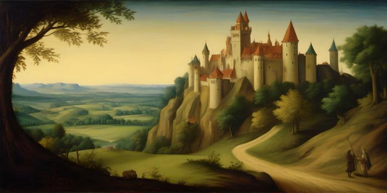 Tempera,Tempera, Nature, medieval european landscape, tree, scenery, castle, outdoors, weapon, sky, landscape