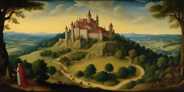 Tempera,Tempera, Nature, medieval european landscape, tree, scenery, castle, cloud, sky, outdoors, cape, solo