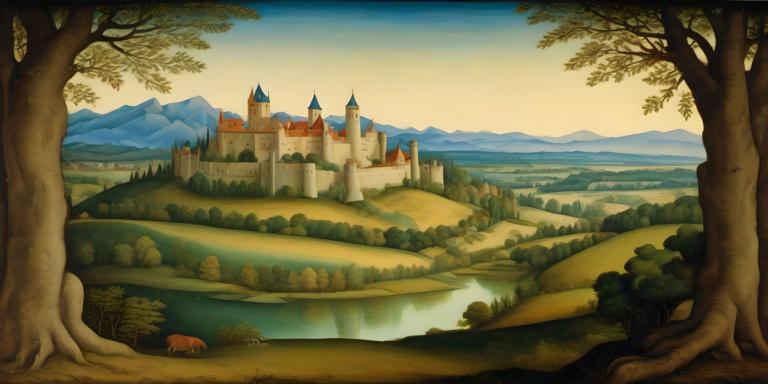 Tempera,Tempera, Nature, medieval european landscape, scenery, tree, no humans, outdoors, castle, sky, nature