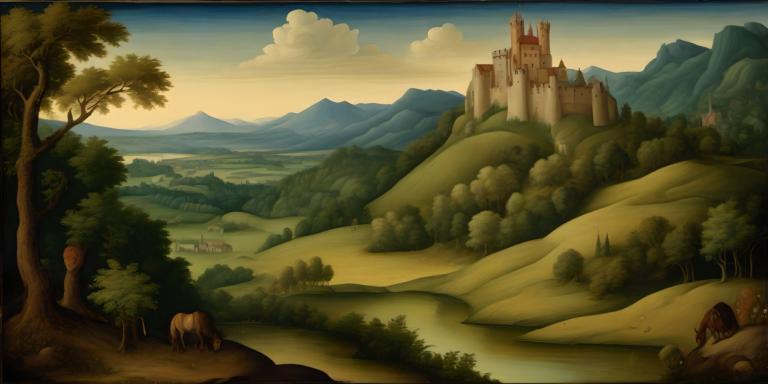 Tempera,Tempera, Nature, medieval european landscape, scenery, tree, no humans, cloud, castle, outdoors, sky