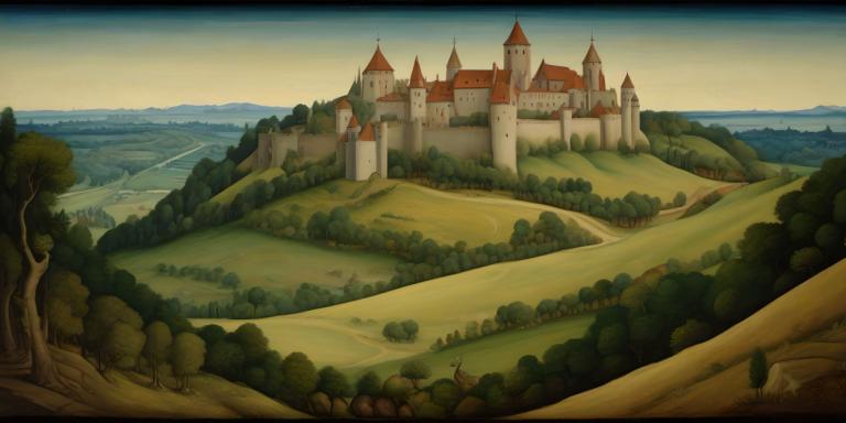 Tempera,Tempera, Nature, medieval european landscape, scenery, no humans, tree, outdoors, castle, sky