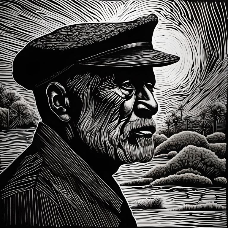 Scratchboard Art,Scratchboard Art, Ihmiset, mies, harmaasävy, yksivärinen, 1 poika, hattu