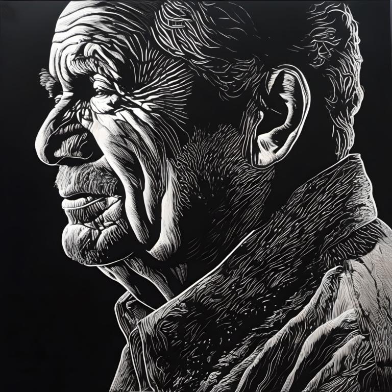 Scratchboard Art,Scratchboard Art, Mennesker, mand, monokrom, gråtoner, 1 dreng, solo, mandligt fokus