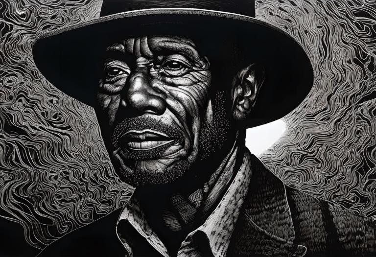 Scratchboard Art,Scratchboard Art, Lidé, muž, černobílý, 1 kluk, stupně šedi, čepice, mužské zaměření, sólo