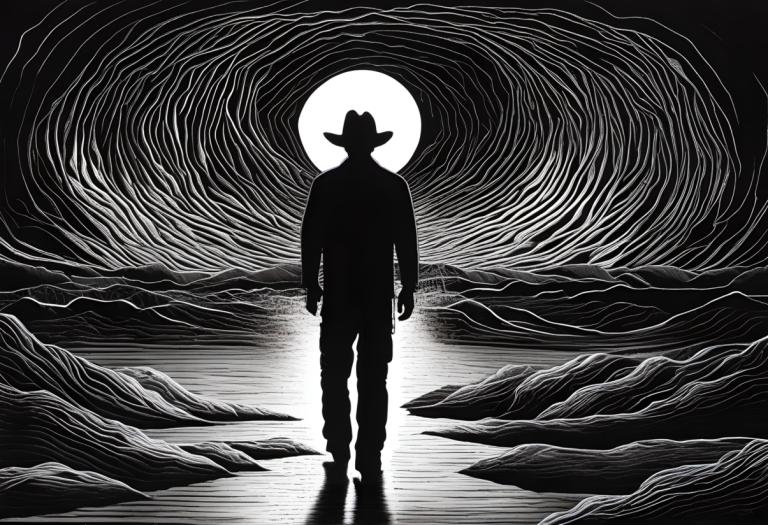 Scratchboard Art,Scratchboard Art, People, man, greyscale, monochrome, hat, 1boy, moon, solo, silhouette