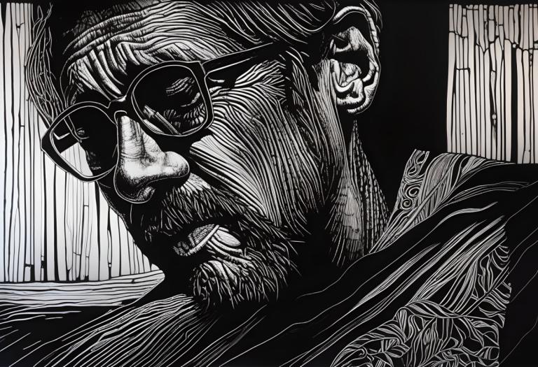 Scratchboard art,Scratchboard art, Persone, Uomo, monocromo, scala di grigi, 1 ragazzo, focus maschile