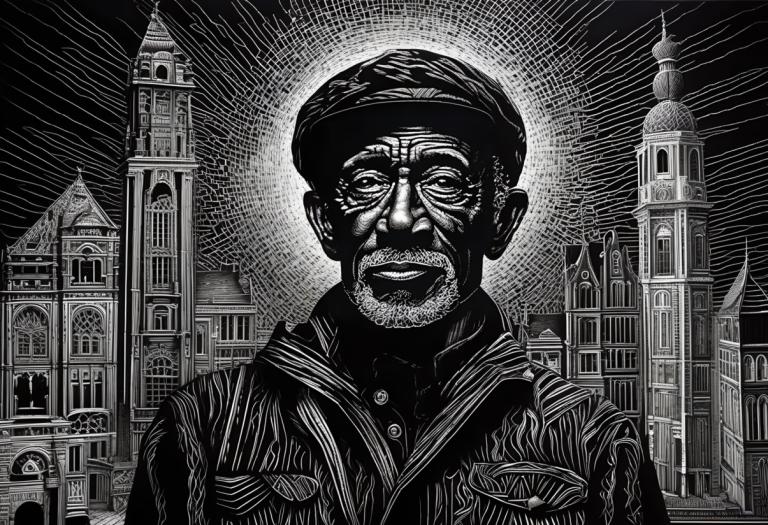 Scratchboard art,Scratchboard art, Persone, Uomo, monocromo, scala di grigi, 1 ragazzo, focus maschile