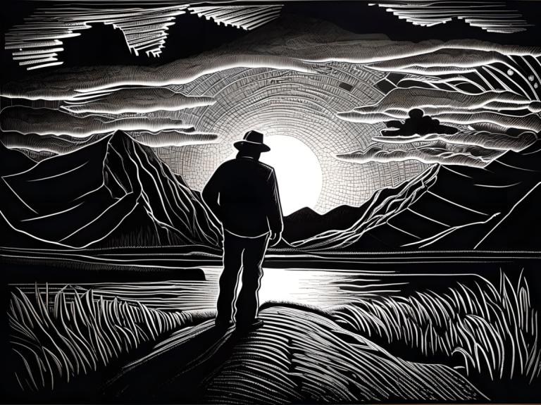 Scratchboard Art,Scratchboard Art, People, man, monochrome, 1boy, solo, hat, greyscale, male focus